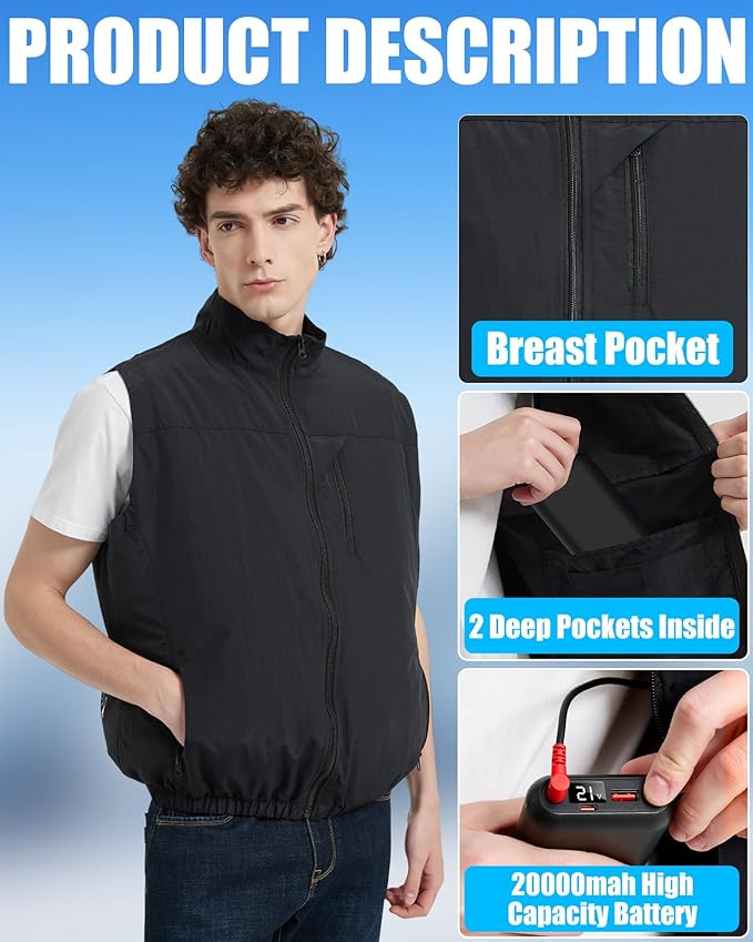 Cooling Vest Jacket with 2 Fans - Men and Women 21V Air Conditioner Vests, With 20000mAh Battery