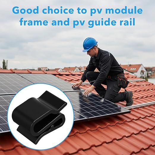 30 Pcs Trailer Frame Wire Clips, Solar Panel Clip, Plastic Wires Clip, Cable Clips Outdoor, S-Clip, Solar Panel Double Wire Clamps, Electrical Cord Management (Black, 25 x 16mm)