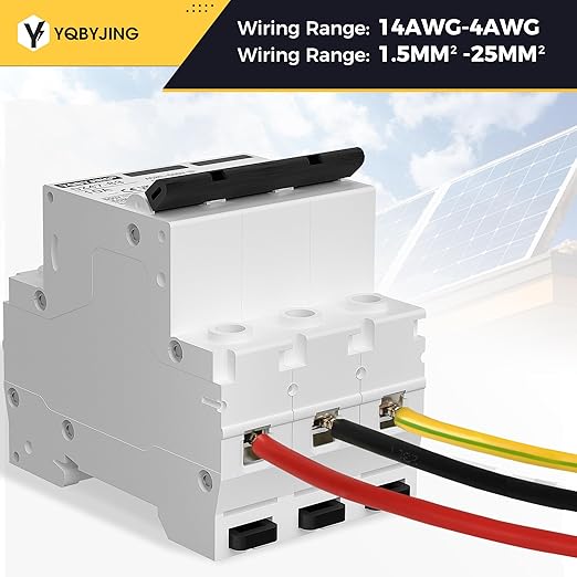 DC Circuit Breaker 10 Amp Solar Panel Disconnect Switch 12V-500V 3 Poles Miniature Solar Circuit Breaker for Outdoor PV Homes Battery, AC 110V DIN Rail MCB