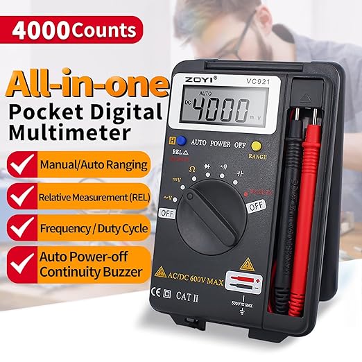 ZOYI 921 Digital Multimeter Card Tester with Auto-ranging 4000 Count, AC/DC Voltage, Frequency, Resistance, and Continuity for Beginners