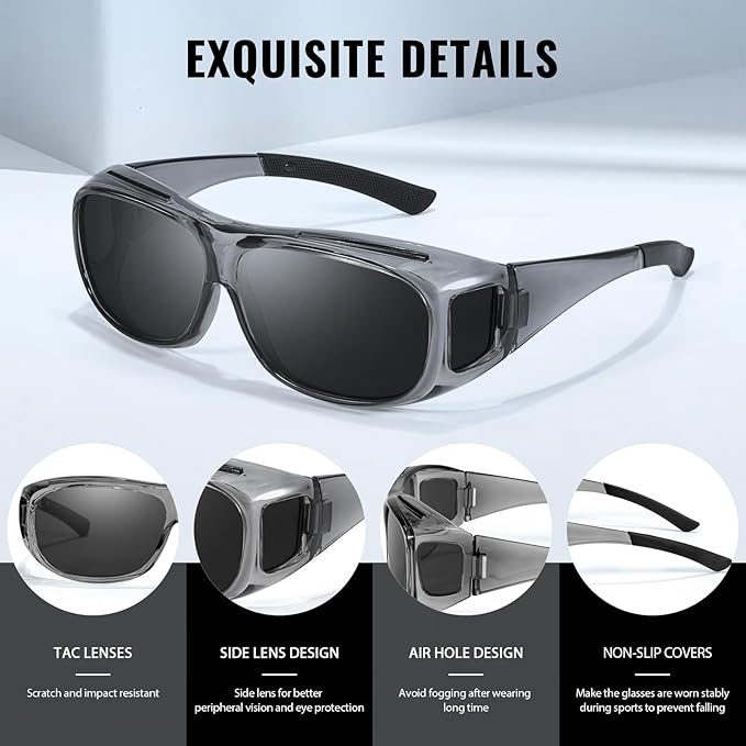 Myiaur Fit Over Glasses Sunglasses for Men Women， Polarized UV400 Protection, Anti-Glare for Driving & Outdoor Activities