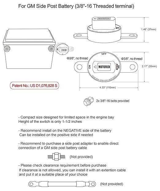 ON/Off Battery Disconnect Switch 12V-48V 300A Side Post Battery Disconnect GM Car Truck, Marine Boat RV Trailer Golf Cart Heavy Duty Battery Kill Switch (Corrosion-Resistance, Removable Knob)