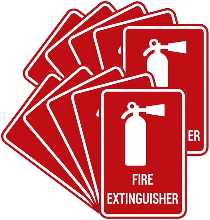 Signs ByLITA Portrait Round Fire Extinguisher Sign with Adhesive Tape, Mounts On Any Flat Surface (Red) - Large (10 Pack)