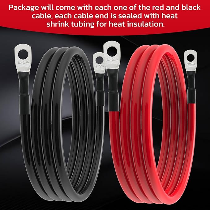 6 AWG Battery Cable 6AWG Gauge Battery Inverter Cables for Automotive Solar Marine Boat RV Car Motorcycle (6 AWG, 5FT, 5/16")