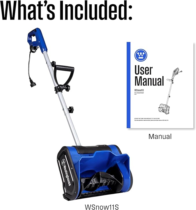 Westinghouse WSnow11S Corded Snow Shovel, 11-inches Wide, Electric Snow Shovel with 20ft Throwing Distance, Plows 300lbs/min for Driveway/Steps/Sidewalk/Porch