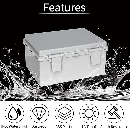Junction Box Waterproof Electrical Box ABS Plastic Dustproof Waterproof Outdoor Universal Project Enclosure Gray Cover 8"x6.1"x3.9"
