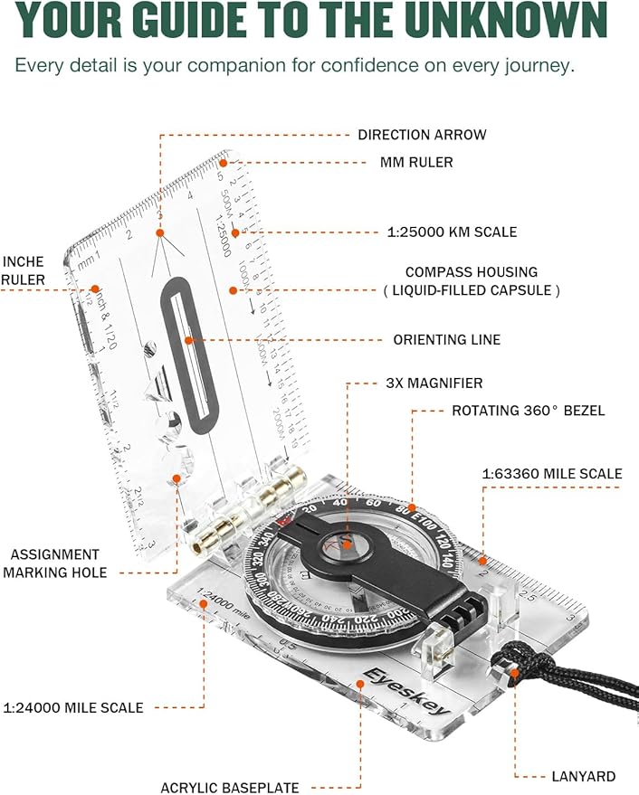 Eyeskey Advanced Orienteering Compass for Hiking & Navigation