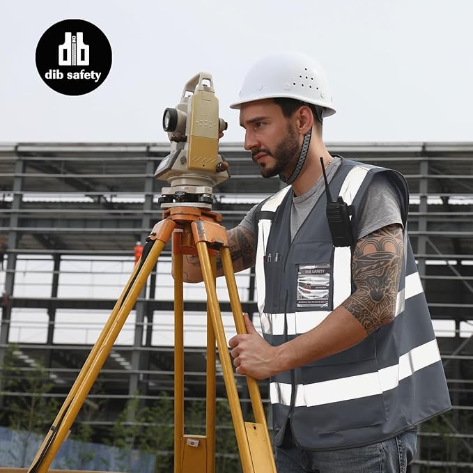 Dib Safety Reflective Vest ANSI Class 2, High Visibility Vest with Pockets and Zipper, Construction Work, Hi Vis