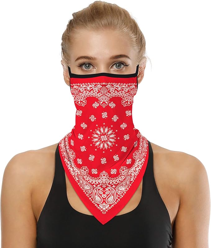 YAYOUREL Neck Gaiter Face Mask Bandanas for Men Women UV Face Scarf Cover Ear Loop Hole Facemask for Fishing Running Cycling