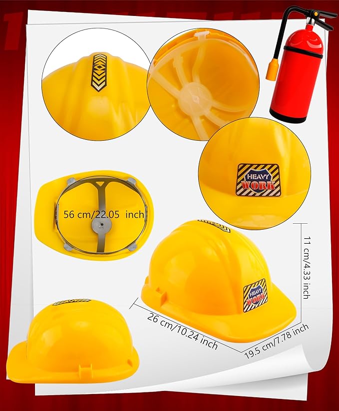 2 Pack Child Construction Hats Plastic Construction Worker Helmet Yellow Hard Hat for Kids Boys Girls Engineer Building Theme Party Dress Up