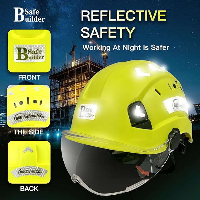 Construction Safety Helmet with Visor ABS Hard Hat Adjustable Ventilation Hardhats Industrial Work Head Protection for Men Certified ANSI/ISEA Z89.1