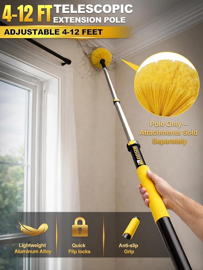 4.7-12ft Heavy-Duty Telescopic Pole - Best for Two-Story Homes & Exterior Work - Ultra-Stable Aluminum Frame Supports Large Rollers
