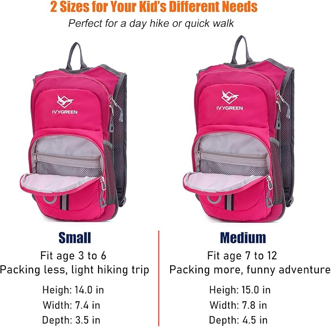 Ivygreen Kids Hydration Backpack, Hiking Backpack for Boys or Girls with 1.5L Water Bladder