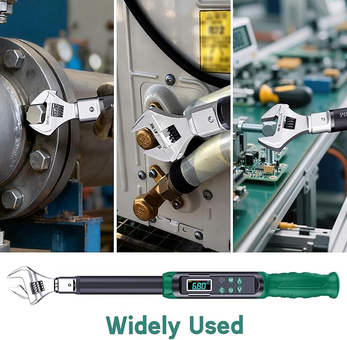 3/8-Inch Digital Torque Wrench with Interchangeable Heads - Precision Adjustable Torque Wrench with Ratchet & Adjustable Open-End Heads, 6.8-135N.m/5-99.6Ft.lb (9×12mm 3/8")