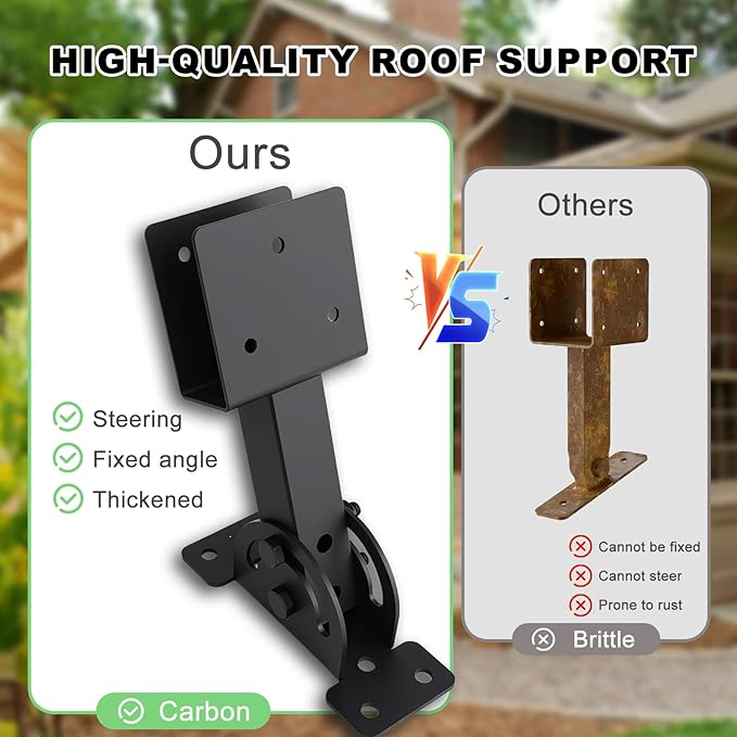 2x4 Heavy Duty Roof Riser Brackets Kit 3 Pcs, Adjustable Angle Pergola Support Brackets Black Powder-Coated Patio Roof Lift Brackets Suitable for Patio Gazebos/Pergolas