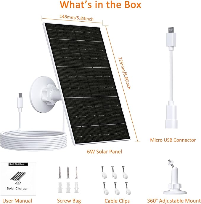 Zivif 7W Solar Panel for Security Camera, 5V USB C Solar Panel Charger Compatible with Rechargeable Battery Powered Cam, IP65 Waterproof, 7.2ft Cable, 360° Adjustable Bracket