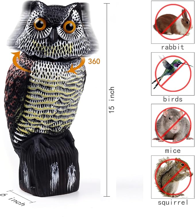 Hedoc Fake Owl Decoys to Scare Birds Away, Rotating Head Sculptures, Nature Enemy Scarecrow Plastic Statues, Pest Repellent, Bird Control and Pigeon Deterrent Outdoor Yard, Garden Protectors