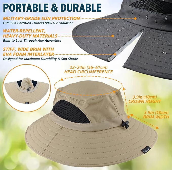 EINSKEY Wide Brim Sun Hat, UPF 50+ UV Protection Waterproof Packable Bucket Hat for Men & Women, Fishing Hiking Beach Garden