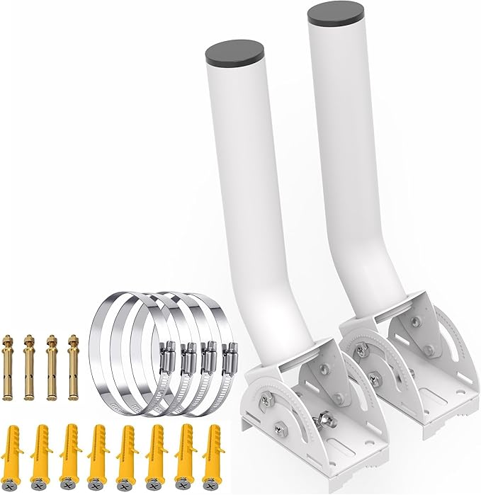 Adjustable J Pole Mount for Point to Point Wireless Bridge Outdoor – 12" Universal Antenna Mounting Bracket for Access Points, Starlink WiFi Extender (2-Pack,White)