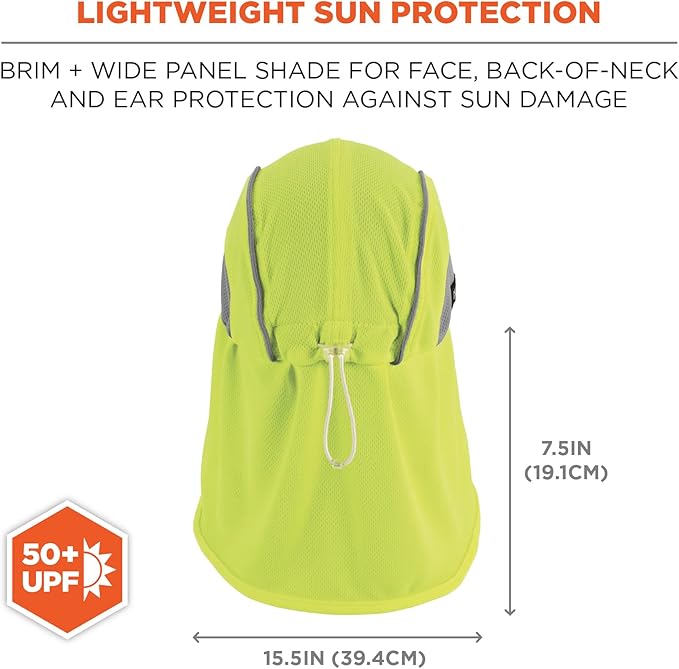 Ergodyne Chill Its 6650 Baseball Cap, Hat with Neck Shade, Sweat Wicking, High Visibility ,UPF 50+ protection, Lime