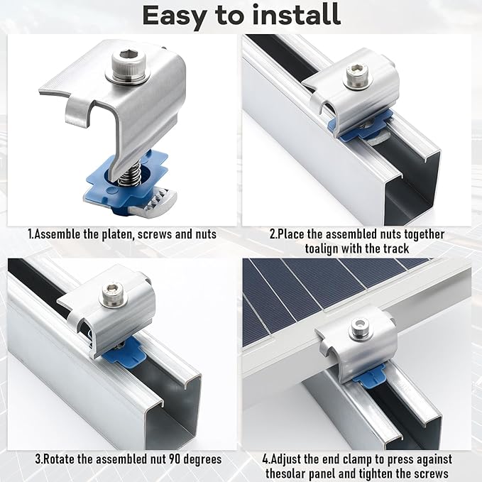 Silkfly 10 Pcs Solar Panel End Clamps for 1-5/8 Inch Steel Strut Channel, Solar Panel Kit with Clamps and Cone Nuts for Mounting Panels