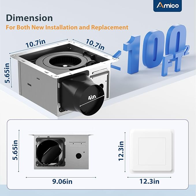 Amico Bathroom Exhaust Fan with Light, 110 CFM, 1.0 Sones, 5CCT, Easy Retrofit without Attic Access, Adjustable Bathroom Fan with light, Quiet Operation, ETL & FCC Certified