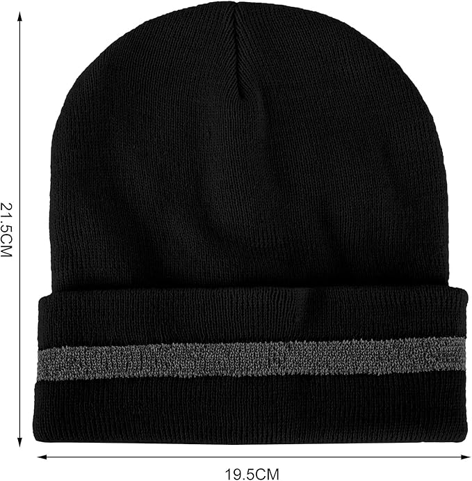 Geyoga 2 Pack Reflective Beanie Hat, High Visibility Knit Beanie with Reflective Strip, Night Running & Outdoor Work Safety