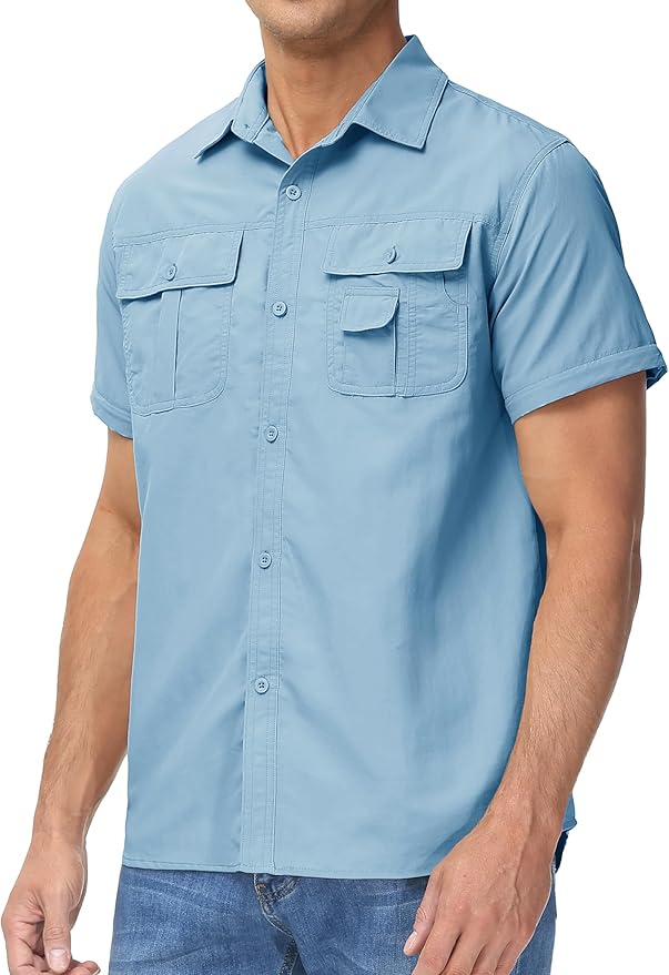 TACVASEN Men's Convertible Long Sleeve Fishing Shirts Lightweight Quick Dry Button Up Tactical Sun Shirts for Safari Hiking
