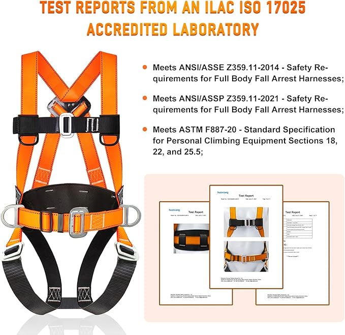Safety Harness Fall Protection Kit with Shock Absorbing Lanyard, Roofing Work Harnesses Full Body Safety Harness for Construction (Orange)