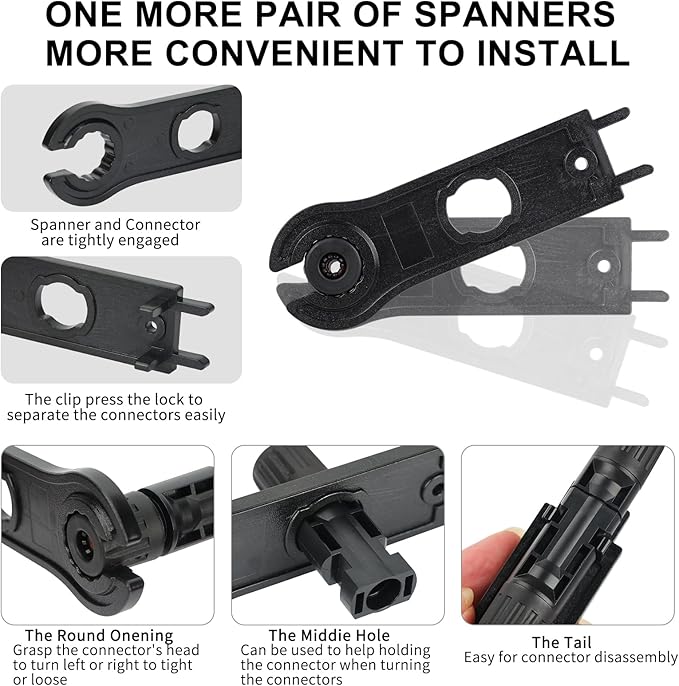 40PCS MC4 Solar Panel Connectors, MC4 Male/Female 1000V Solar Panel Cable Connectors IP67 Waterproof, with 2 Pcs Assembly Spanners for Solar Cable PV Systems