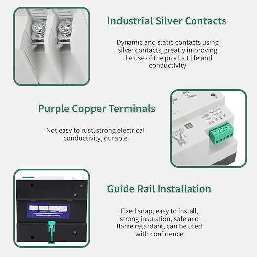 Automatic Transfer Switch, 100A 220V 2P Mini ATS, Din Rail Mounted, Electrical Type Power Toggle Controller