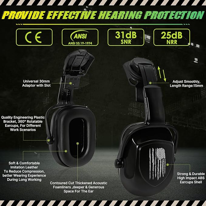 Hard Hat with Dual Visor and Hearing Protection-OSHA Approved Construction Hard Hats with Visor Sunglasses Earmuffs for Men,Vented Forestry Chainsaw Arborist Helmet with Chin Straps