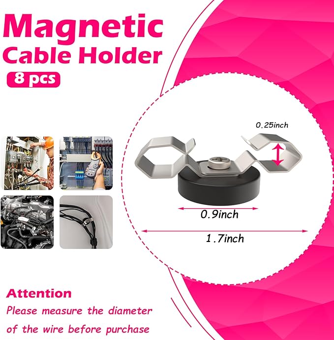 Strong Magnetic Cables Clips, 8PCS Heavy Duty Magnetic Wire Clamps for Hanging Cables, Non-Scratch Rubber Coated Magnetic Cord Holder for Solar Panel Extension Cord, RV, Workshop, Cabinet