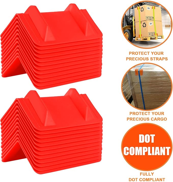 24 Pack Flatbed Edge Corner Protector for Cargo Shipping, Plastic Ratchet Strap Protectors for Tie Downs, Corner Guards for Straps Red