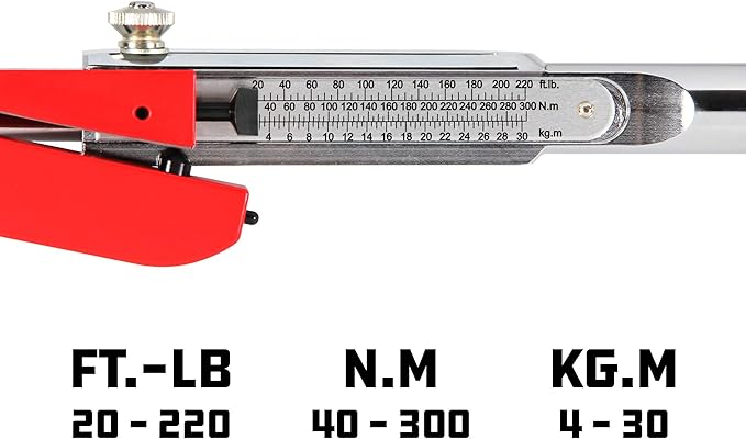 Powerbuilt 1/2 Inch Drive Torque Wrench Deflecting Beam, Accurate Torque Range 20 to 220 Foot Pounds, Precise Measurement with Sound, 649972
