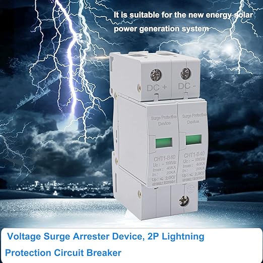 smseace Lightning Protector Voltage Surge Arrester Device, 2P Lightning Protection Circuit Breaker, 2.0KV (2P 40KA), Low-Voltage Lightning Arrester Photovoltaic Charge Controller