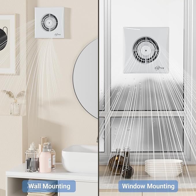 4 Inch Bathroom Exhaust Fan, 130m³/h Quiet Ventilation Extractor with Check Valve, Wall/Window Mount Bathroom Exhaust Fan for Kitchen, Garage, Office, Shop, 12W, 34 dB, White