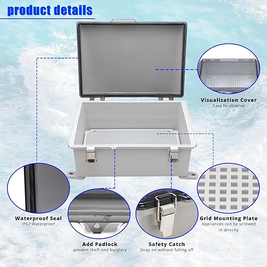 MAKERELE Outdoor Junction Box ABS Plastic Waterproof Universal Electrical Project Box Grey Enclosure with Transparent Cover 13.8×9.8×5.9inch（350×250×150mm）