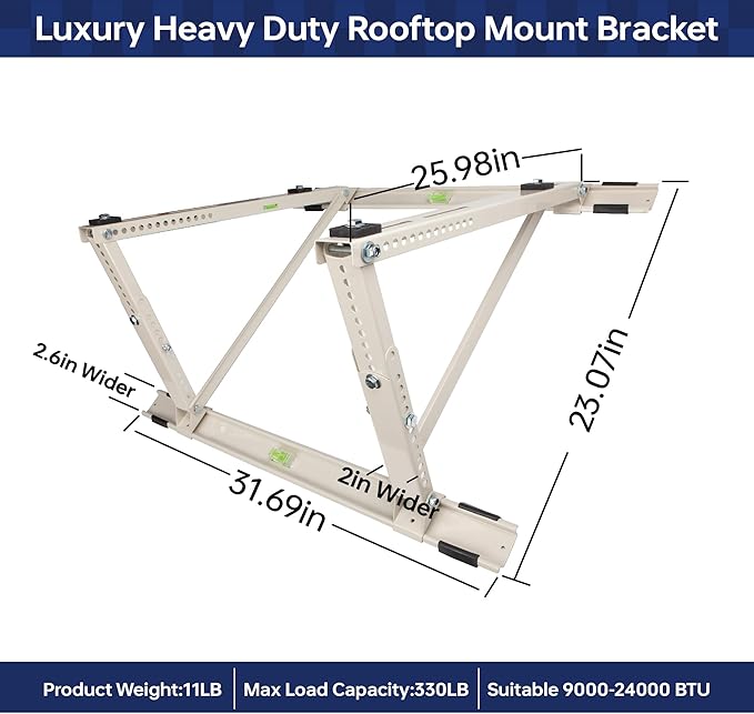 WeCooper Rooftop Mini Split Mounting Bracket 9000to24000BTU,Heavy Duty Adjustable Roof Bracket More Stability&Level for Ductless Minisplit AC Condenser Unit&Heat Pump,Support to 335LB Off White