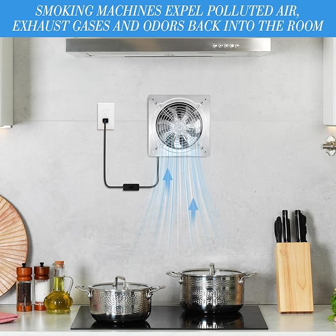 10 Inch Exhaust Fan 988 CFM Kitchen Exhaust Fan with Switch Small Exhaust Fan Bathroom Potable Plug in Garage Exhaust Fan with Damper for Shop, Smoking Room, Industrial Ventilation Use, Silver