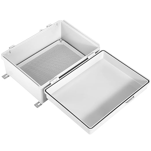 Waterproof Electrical Junction Box IP67 ABS Plastic Enclosure with Hinged Cover with Mounting Plate, Wall Brackets (Grey Cover, 16.1"x12.2"x7.1")