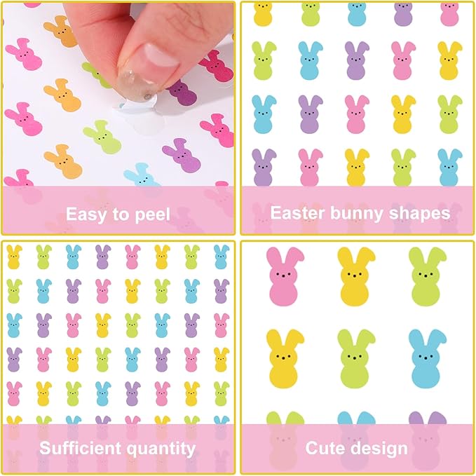 JarThenaAMCS 2400Pcs Mini Easter Bunny Sticker Pastel Rabbit Paper Decal 5 Colors Animal Adhesive Sticker for Planner Reward Envelope Scrapbook DIY Supplies, 0.5 in