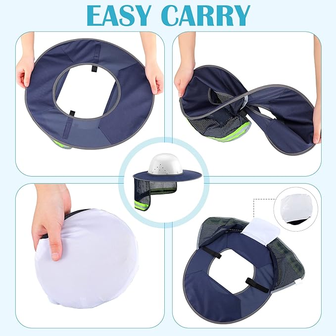 SATINIOR 2 Pcs Sun Hard Hat Neck Protection High Visibility Full Brim Mesh Sun Protection and Neck Gaiter Bandana Face Scarf for Construction Helmet Hard Hat Accessories, Reflective(Navy Blue)