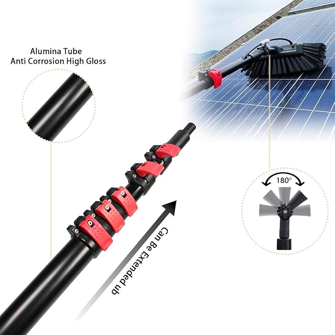 Photovoltaic Panel Cleaning Tools, Solar Glass Telescopic Pole, Water Fed Pole Kit, Kit with Soap Dispenser Telescopic, for Window Glass Roof Outdoor Glass Brush 29cm-9m/29ft