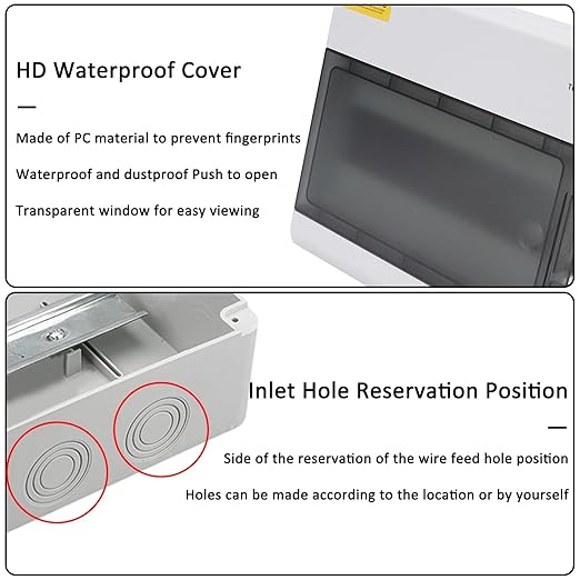 Waterproof 12 Way Breaker Box IP66 PC/ABS Alloy Plastic Power Distribution Box Enclosure with Clear Cover, Bus Bars and DIN Rail