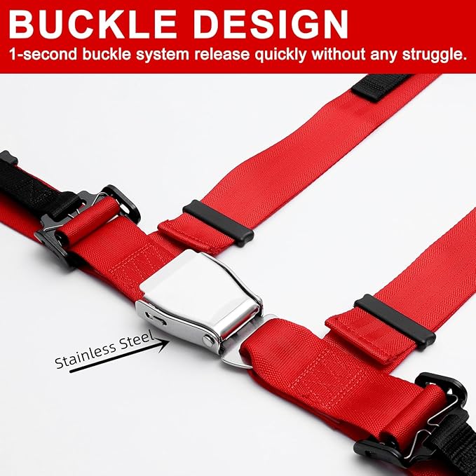 Yakitoko Universal 4 point Safety Harness Set 2inch Fits Go Kart,UTV,ATV,Racing Red