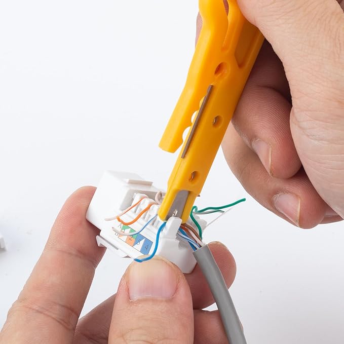 10pcs Mini Wire Stripper with Secure Finger Loop, Small Cable Stripper Cutter Tool, Wire Punch Down Tool for Diameter 5-6.2mm Cables Data Wires- Yellow