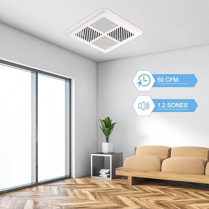 Tech Drive Very Quiet Bathroom Exhaust Fan - 50 CFM, 1.2 Sone, No Attic Access Needed, Energy Star Certified, Easy to Install,3-Inch Duct, Ceiling or Wall Mounted for Bathrooms Up to 55 Sq. Ft, White