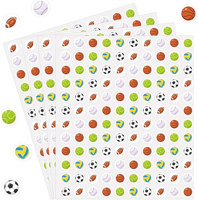 2400 Pcs Small Stickers for Kids,Sports Stickers for Kids Soccer Basketball Football Baseball Tennis Ball Stickers for Party Envelopes Scrapbook Gifts DIY Supplies,0.5in（Ball）