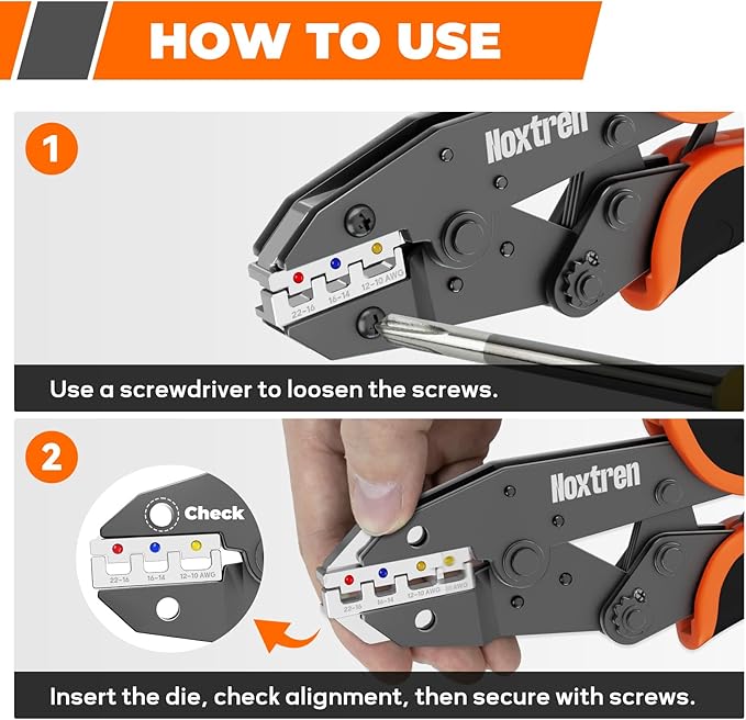 6PCS Wire Crimping Tool Set - Ratchet Wire Crimper Tool for Heat Shrink, Insulated Nylon, Non Insulated, Open Barrel, Ferrule, Solar Connectors